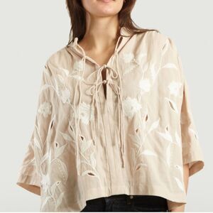 IRO Hiba Floral Embroidered Lace Top Blouse Beige Oversized